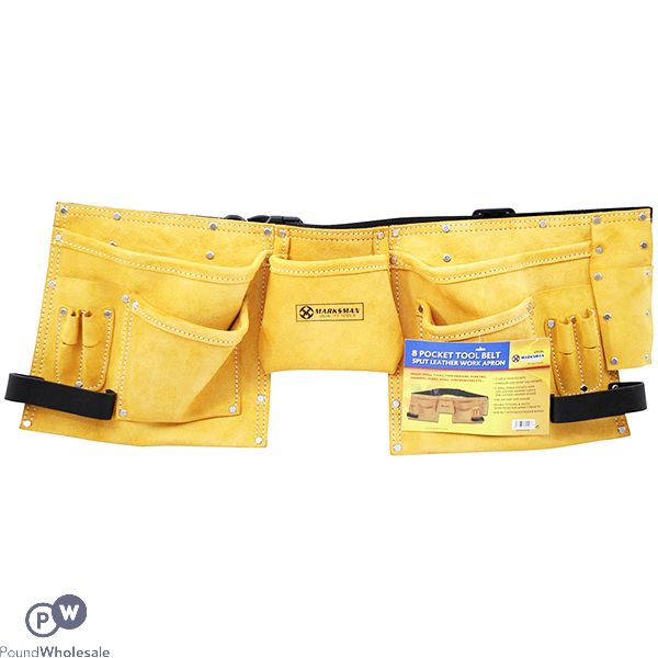 Marksman 8 Pocket Split Leather Tan Tool Bag