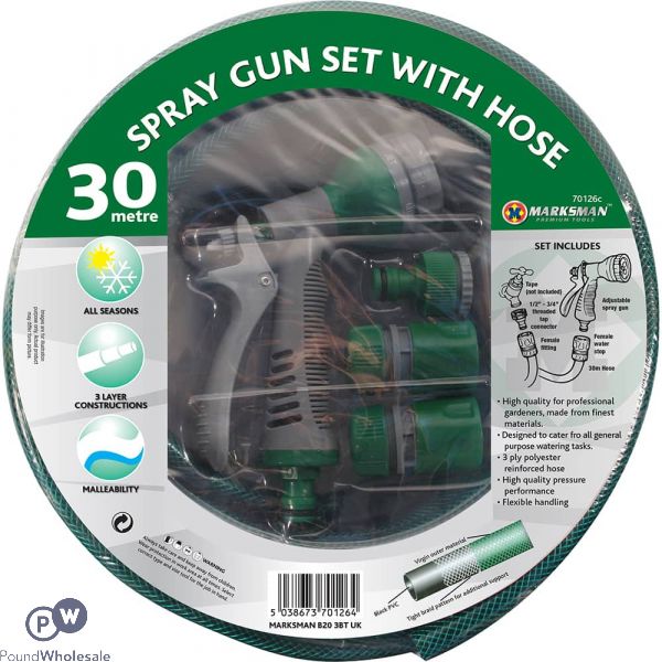 MARKSMAN 30M 1/2" & 3/4" SPRAY GUN SET WITH HOSE 