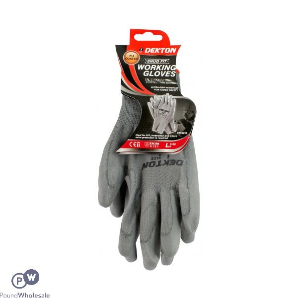 Dekton Snug Fit Grey Working Gloves Pu Coated 9/large