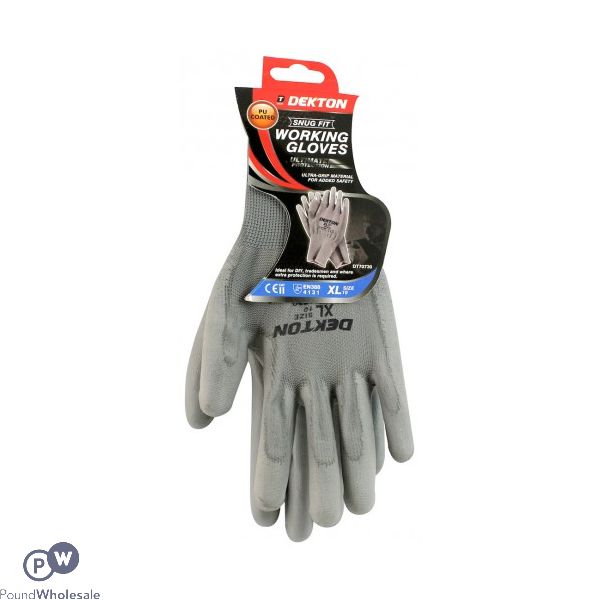 DEKTON SNUG FIT PU-COATED GREY WORKING GLOVES SIZE 10 XL