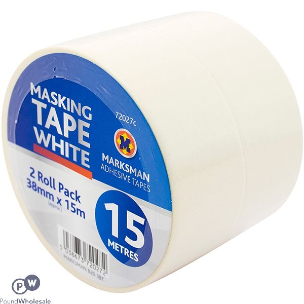 MARKSMAN WHITE MASKING TAPE 38MM X 15M SIDE VIEW 2 PACK