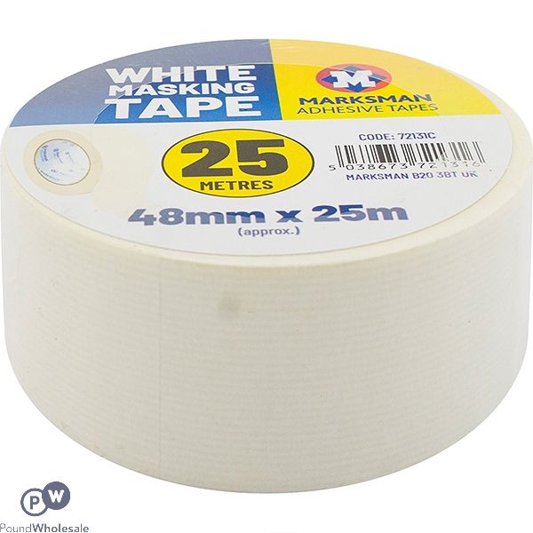 MARKSMAN WHITE MASKING TAPE 48MM X 25M SIDE VIEW