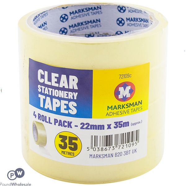 MARKSMAN CLEAR STATIONERY TAPES 22MM X 35M 4 PACK