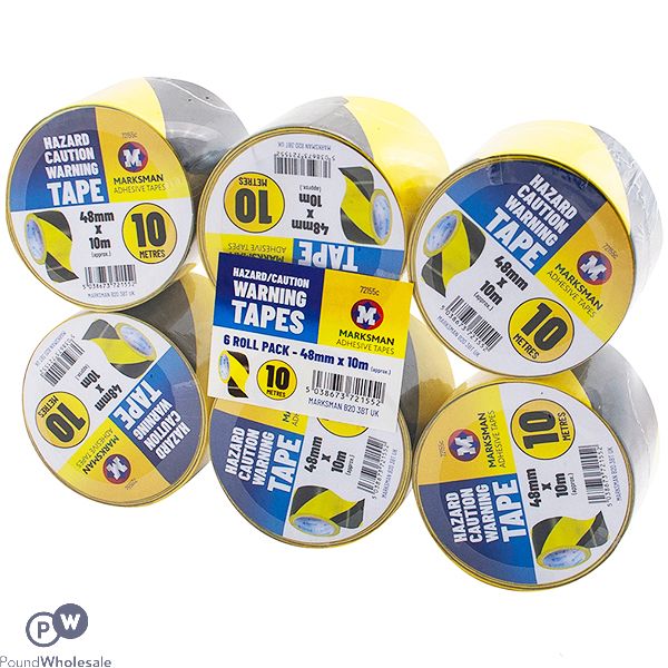 MARKSMAN YELLOW & BLACK HAZARD WARNING TAPE 48MM X 10M