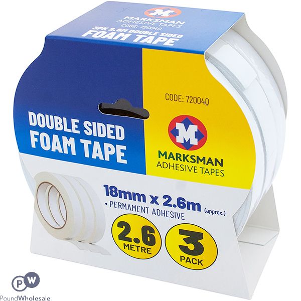 Marksman Double-sided Foam Tape 18mm X 2.6m 3 Pack