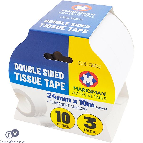 MARKSMAN DOUBLE-SIDED TISSUE TAPE 24MM X 10M 3 PACK