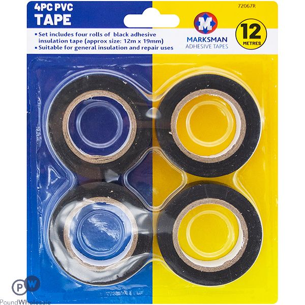 Marksman Black Pvc Tape 12m X 19mm 4 Pack