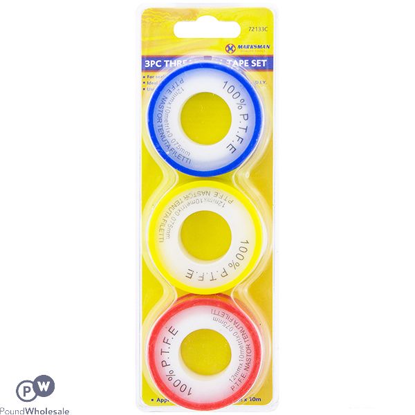 MARKSMAN ASSORTED PTFE THREAD SEAL TAPE SET 5M X 10M 3PC