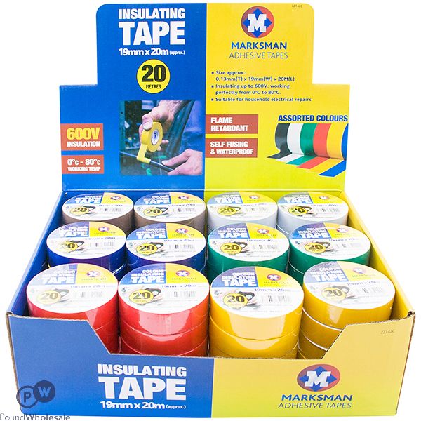 Marksman Insulating Tape 19mm X 20m Cdu Assorted Colours