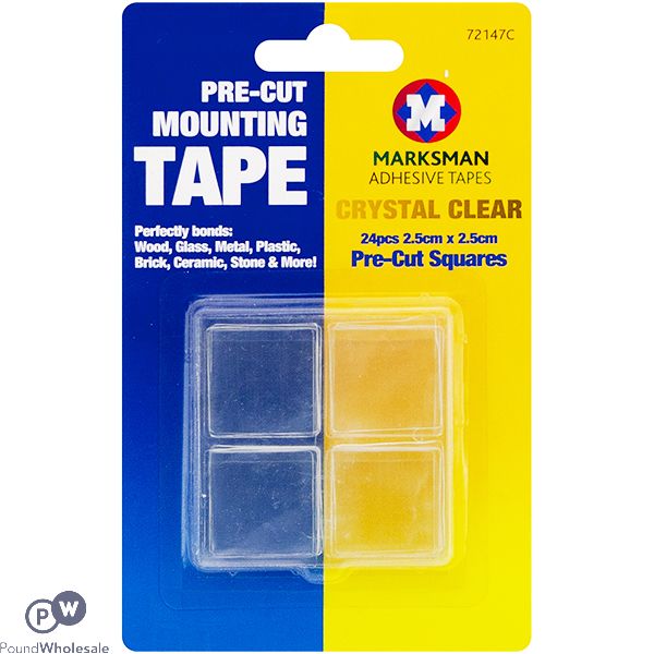 MARKSMAN PRE-CUT CRYSTAL CLEAR MOUNTING TAPE SQUARES 2.5CM 24PC