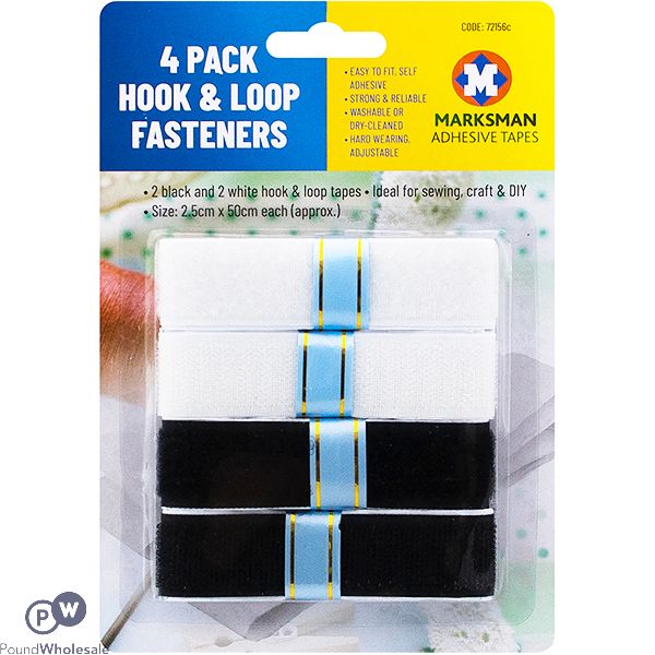 Marksman Black & White Hook & Loop Fasteners 2.5cm X 50m 4 Pack