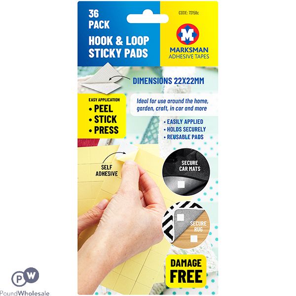 MARKSMAN HOOK & LOOP STICKY PADS 22MM 36 PACK