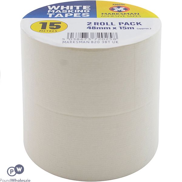 Marksman White Masking Tapes 48mm X 15m 2 Pack