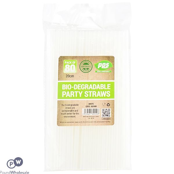 Bio-degradable Clear Party Straws 20cm 80 Pack