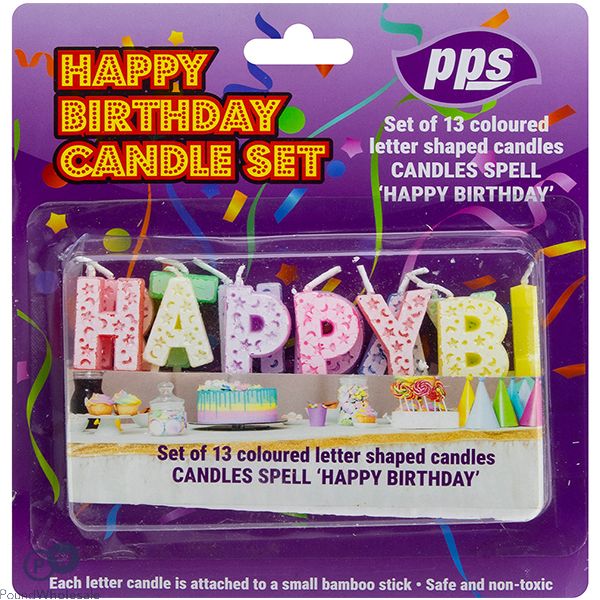 Pps Coloured Letter-shaped Happy Birthday Candle Set 13pc