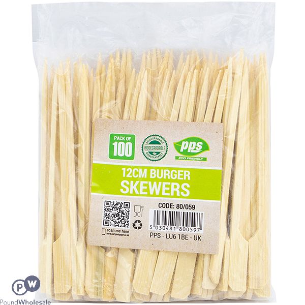 Pps 12cm Wooden Biodegradable Burger Skewers 100 Pack