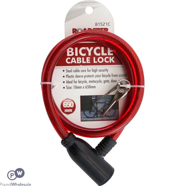 ROADSTER BICYCLE CABLE LOCK WITH 2 KEYS 10MM X 650MM