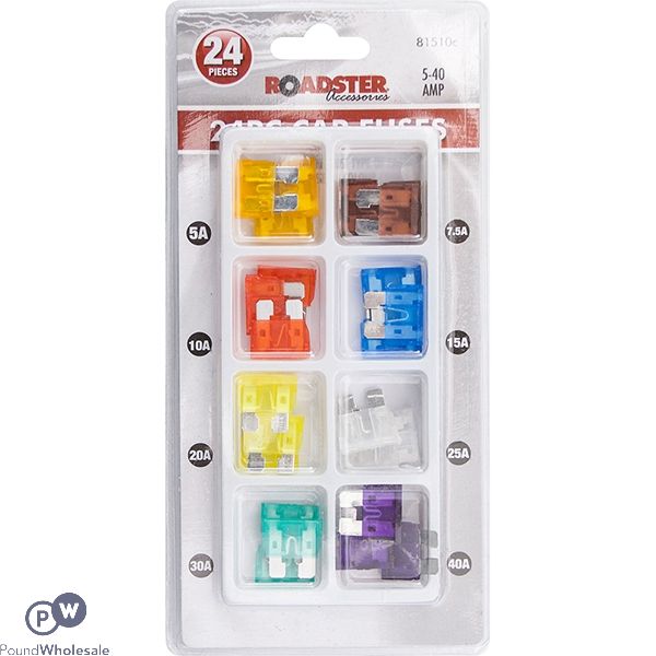 Roadster 5Amp-40Amp Car Fuses Assorted 24pc