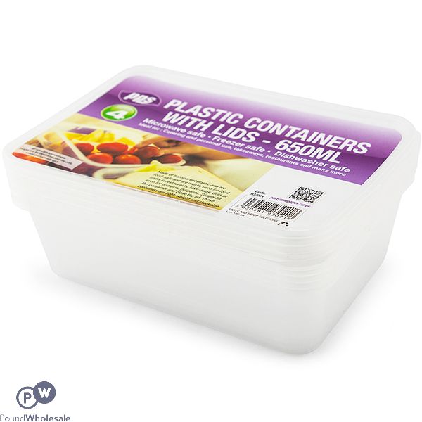Clear Plastic Rectangular Food Container With Lid 650ml 4 Pack
