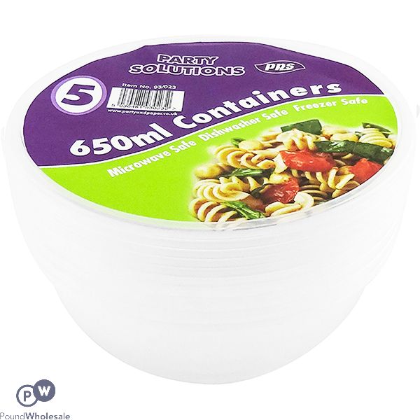 Clear Plastic Round Food Containers With Lid 650ml 5 Pack