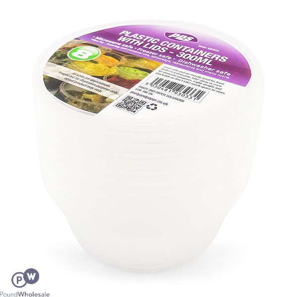 Clear Plastic Round Food Containers With Lid 300ml 8 Pack