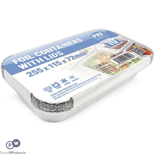 Pps Foil Food Container With Lid 10 Pack 22.5cm X 11.5cm X 7.2cm