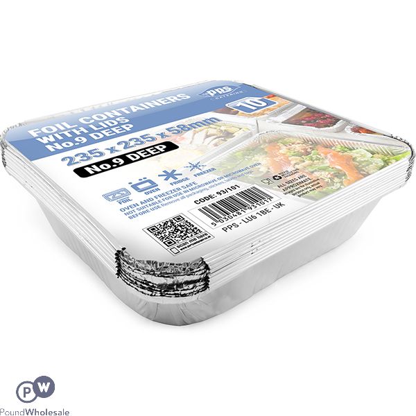 Pps Square Deep Foil Food Containers With Lids 23.5cm X 23.5cm X 5.8cm