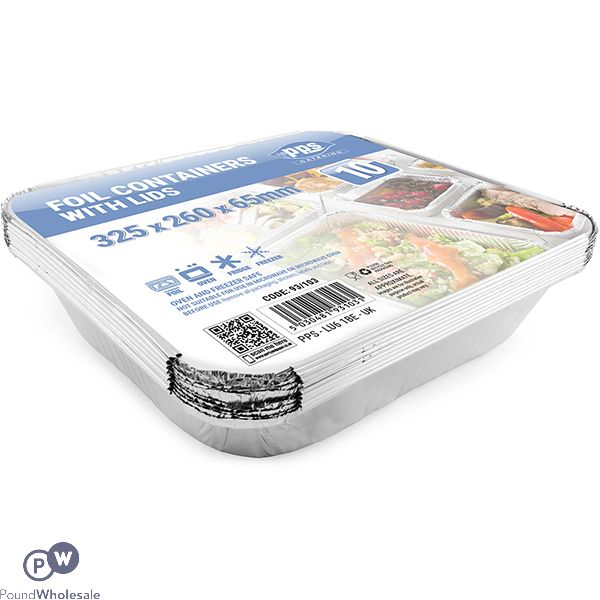Pps Foil Food Container With Lid 10 Pack 32.5cm X 26cm X 6.5cm