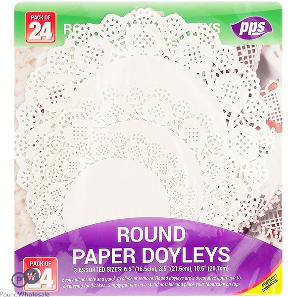 Assorted Round Paper Doyley Table Covers 24 Pack