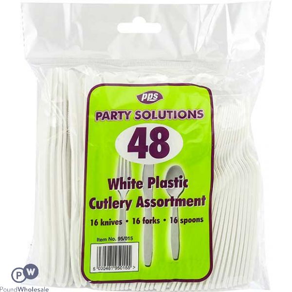Plastic Assorted Cutlery White 48 Pack