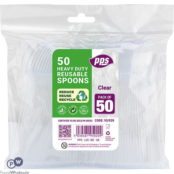Pps Heavy Duty Reusable Clear Plastic Spoons 50 Pack