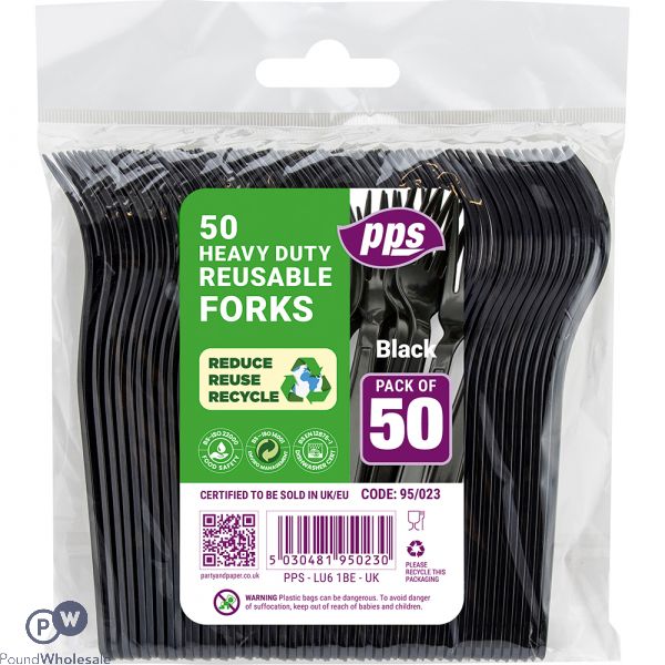 Pps Heavy Duty Reusable Black Plastic Forks 50 Pack