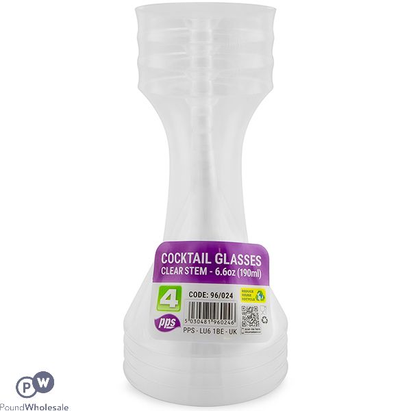 Pps Clear Stem Plastic Reusable Cocktail Glasses 190ml 4 Pack