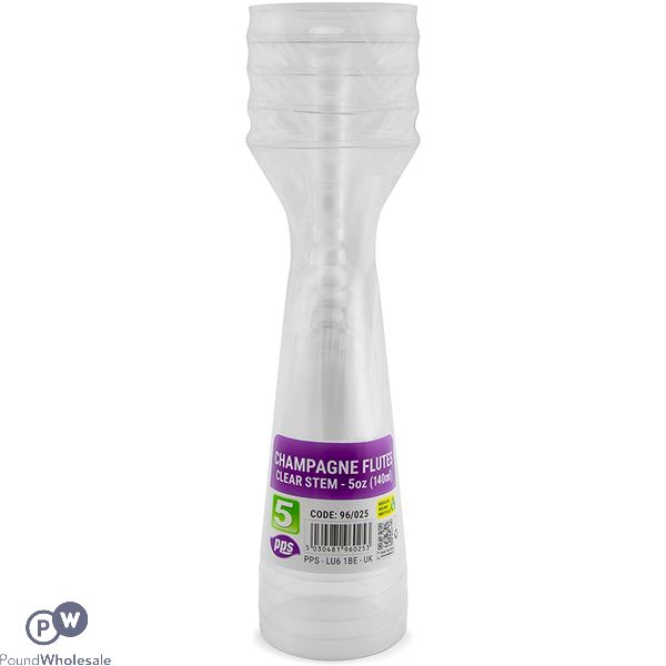 Pps Clear Stem Plastic Champagne Flute 140ml 5 Pack