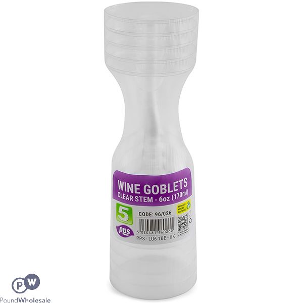 Pps Clear Stem Plastic Wine Goblets 170ml 5 Pack
