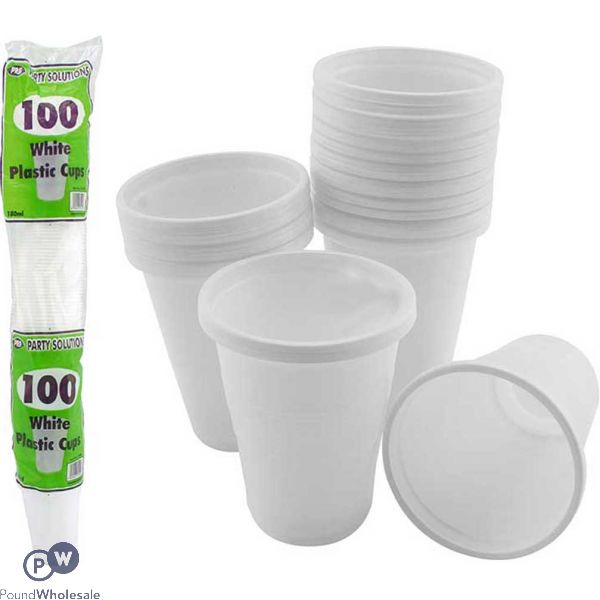 WHITE PLASTIC CUPS 100 PACK