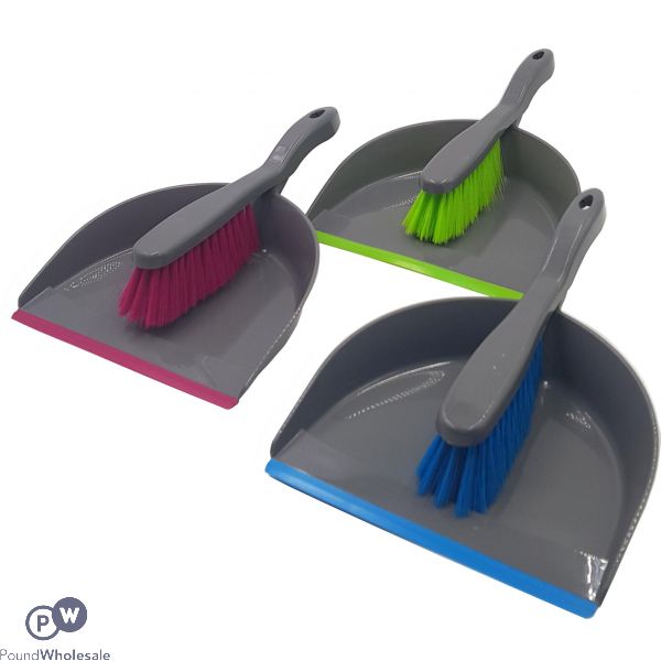 Dust Pan & Brush Grey 3 Assorted