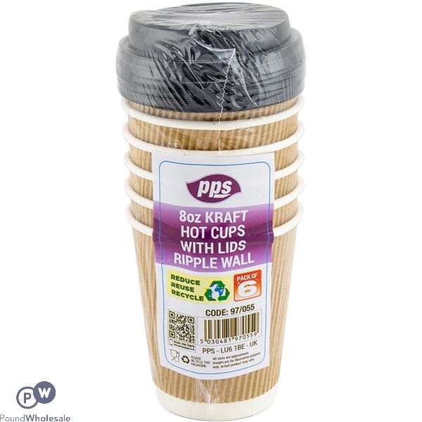 Pps Ripple Kraft Drink Cups With Lids 8oz 6 Pack
