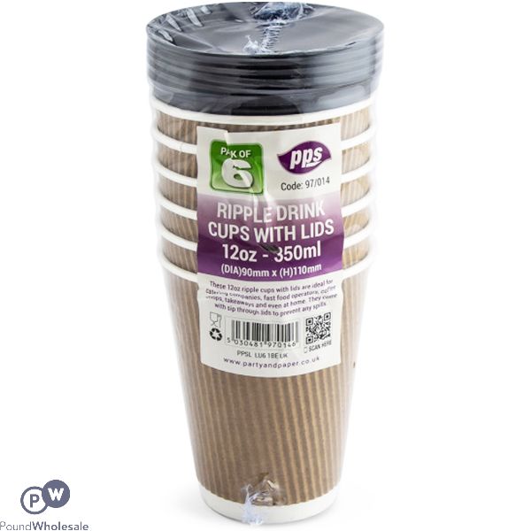 Pps 12oz Ripple Disposable Drink Cup With Lid 350ml 6 Pack