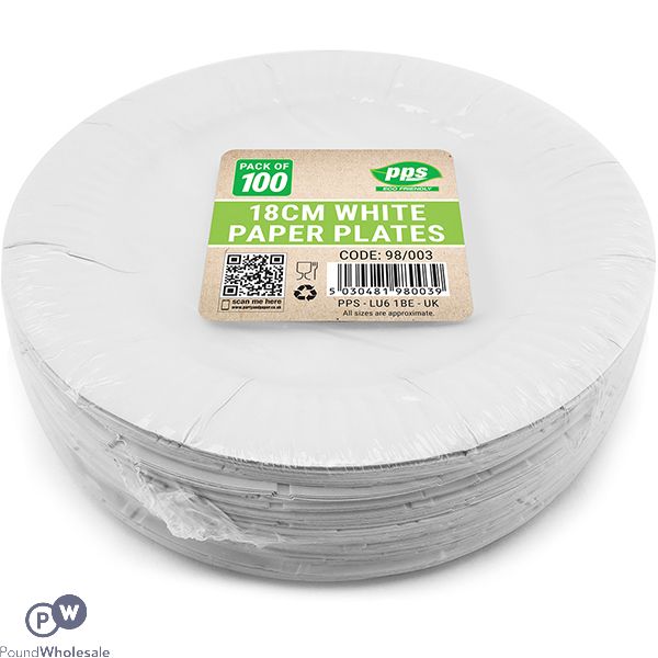 Pps 18cm White Paper Plates 100 Pack