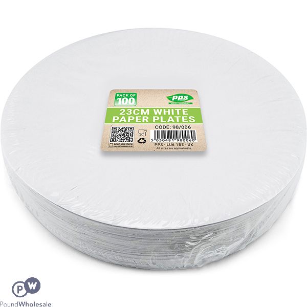 Pps 23cm White Paper Plates 100 Pack