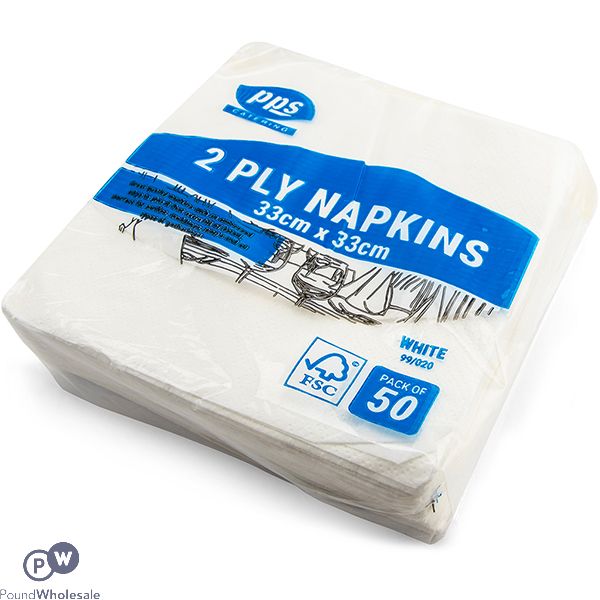 Pps 2-ply White Napkins 33cm X 33cm 50 Pack