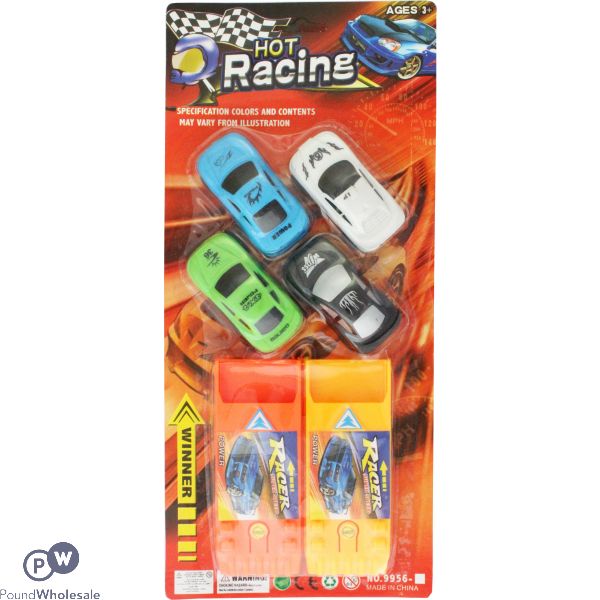 Hot Racing Car Launchers With 4 Cars (approx 38cm X 17cm)