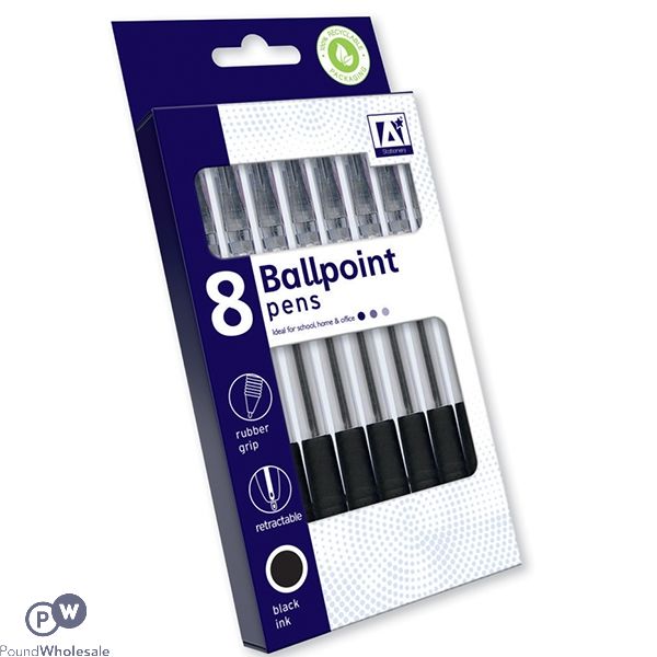 Retractable Ballpoint Pens Black 8 Pack