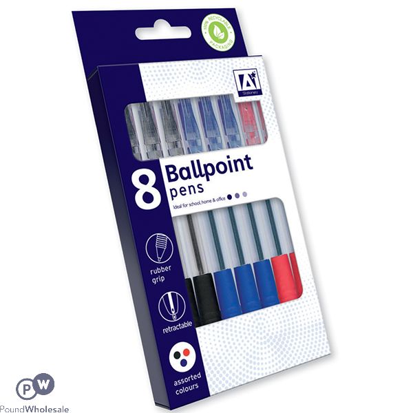 Mixed Colours Ballpoint Pens Set 8 Pack