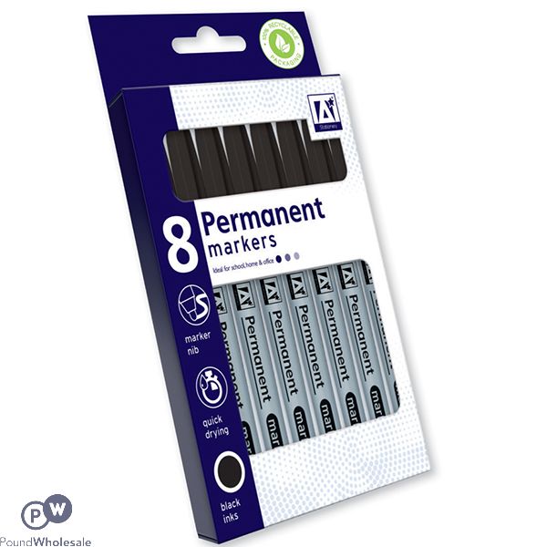 PERMANENT MARKERS BLACK SET 8 PACK