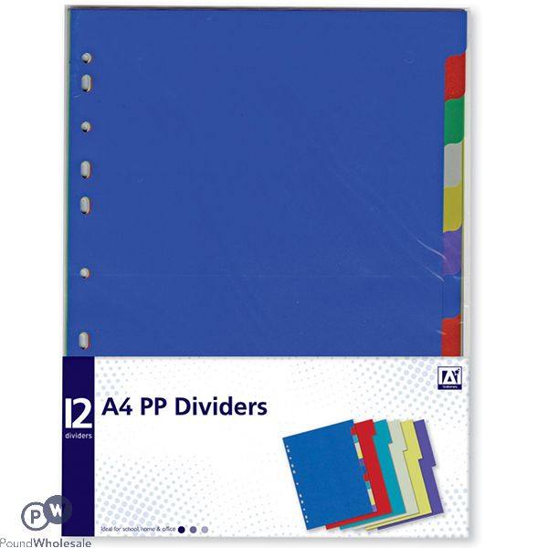 A4 PP Dividers Assorted Colours 12pc