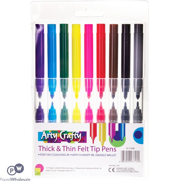 Arty Crafty Thick & Thin Felt Tip Pens Set 18pc Assorted Colours