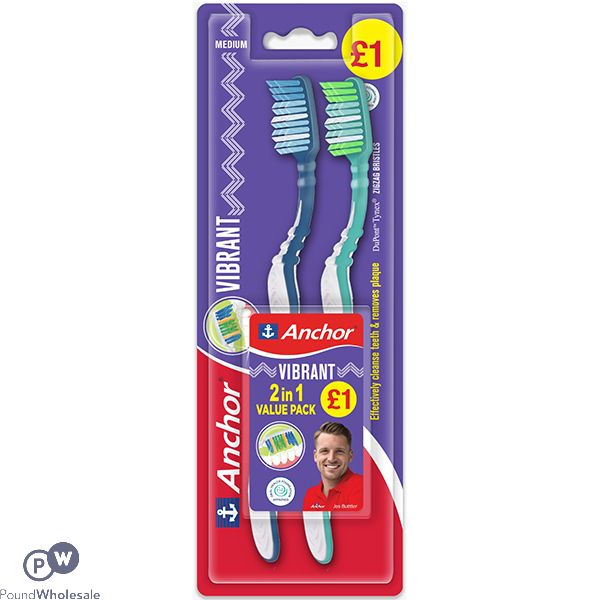 Anchor Vibrant Medium Toothbrush 2 Pack