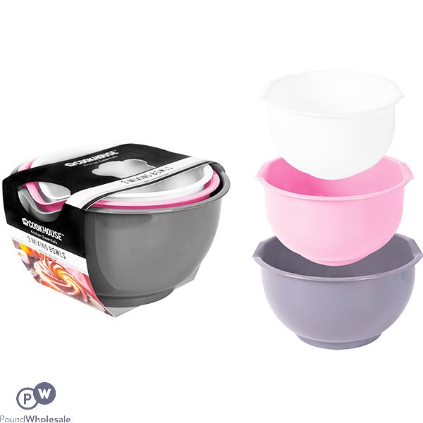 Cookhouse Non-Slip Assorted Colour Mixing Bowls Set 3pc